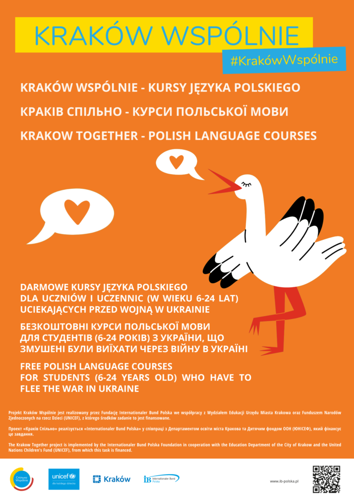 Plakat do projektu Kraków wspólnie - Kurs języka polskiego dla uczniów z Ukrainy